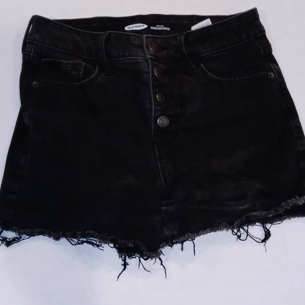 Old Navy black button-up cut off jean shorts